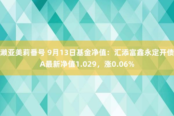 濑亚美莉番号 9月13日基金净值：汇添富鑫永定开债A最新净值1.029，涨0.06%