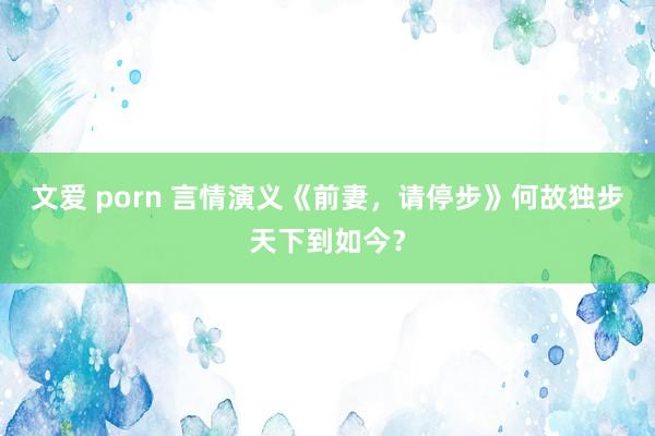 文爱 porn 言情演义《前妻，请停步》何故独步天下到如今？