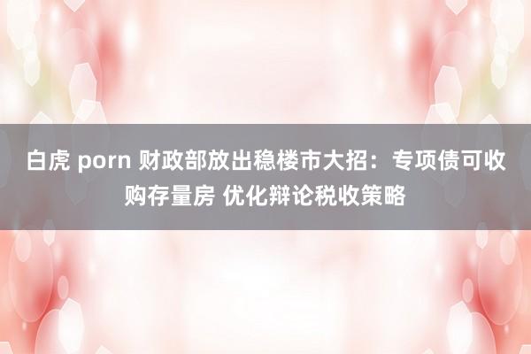 白虎 porn 财政部放出稳楼市大招：专项债可收购存量房 优化辩论税收策略