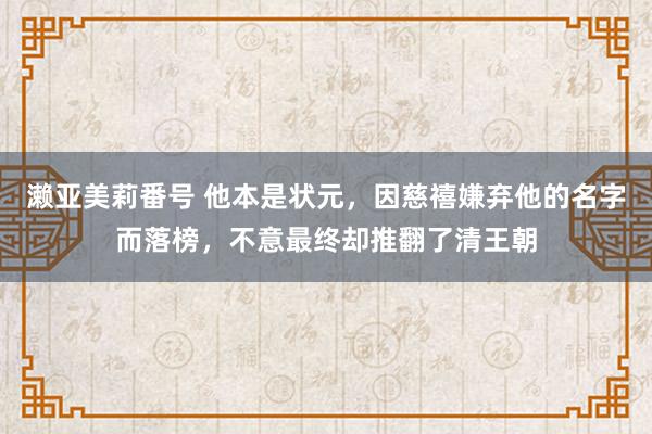 濑亚美莉番号 他本是状元，因慈禧嫌弃他的名字而落榜，不意最终却推翻了清王朝