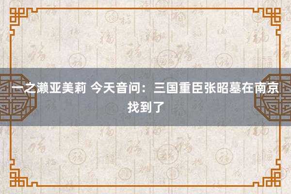 一之濑亚美莉 今天音问：三国重臣张昭墓在南京找到了