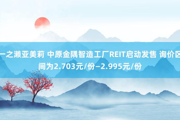 一之濑亚美莉 中原金隅智造工厂REIT启动发售 询价区间为2.703元/份—2.995元/份