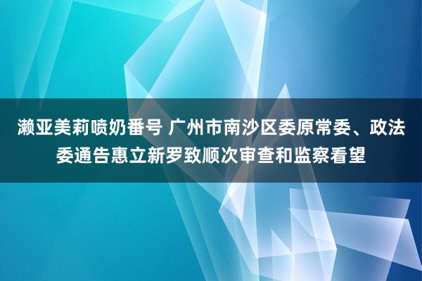 濑亚美莉喷奶番号 广州市南沙区委原常委、政法委通告惠立新罗致顺次审查和监察看望